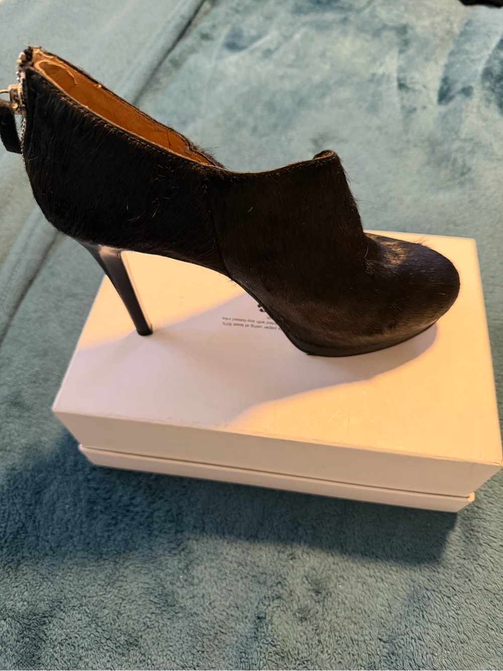 Nine West Black Faux-Fur Ankle Bootie with Metallic Heel - Picture 2 of 5